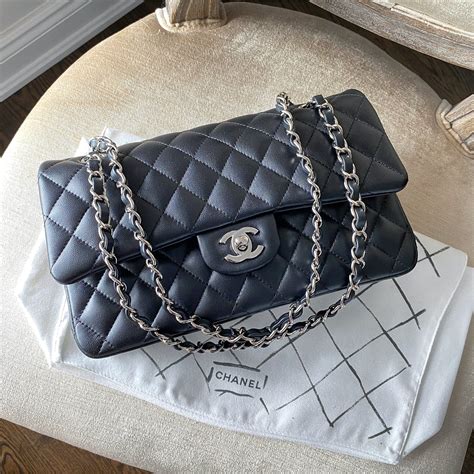 chanel black bag silver hardware|Chanel silver tone hardware handbags.